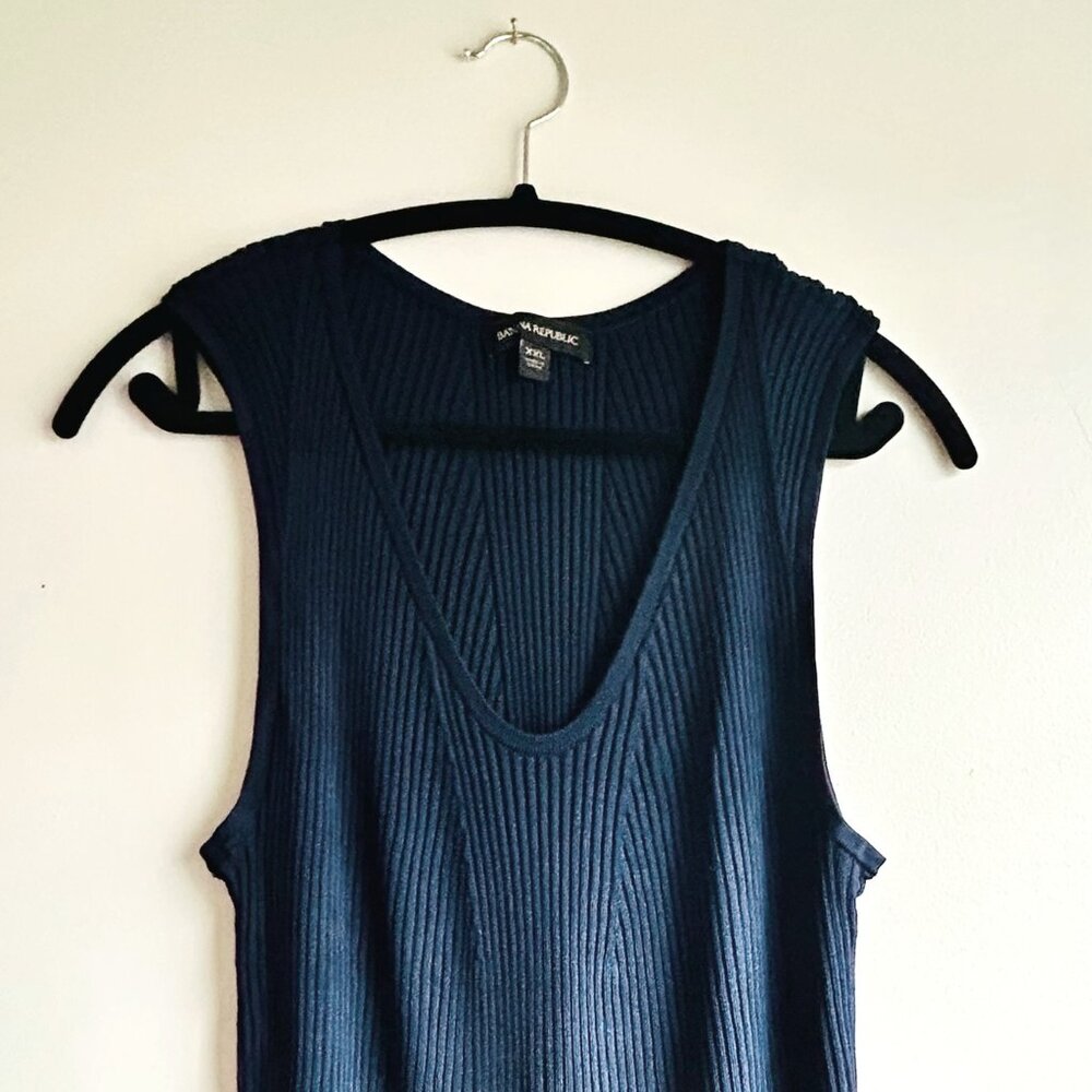 Banana Republic Slinky U-Neck Top in Metallic Midnight Blue